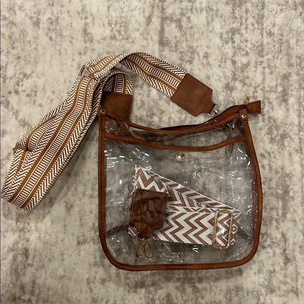 Transparent Crossbody Bag with Brown Accents